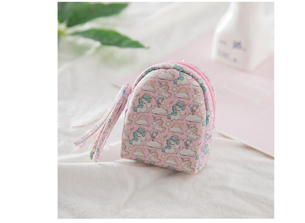 Monedero bonito para mujeres y niñas, monedero para tarjetas, bolsa de llaves, Mini bolso para chicas, estampado de dibujos animados de unicornio: Pink Cloud