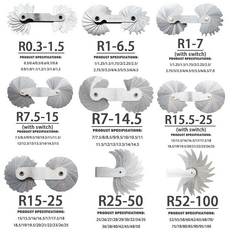 Home Measuring Tools Radius Gauge Stainless Steel Radius Fillet Gage Measuring Tool