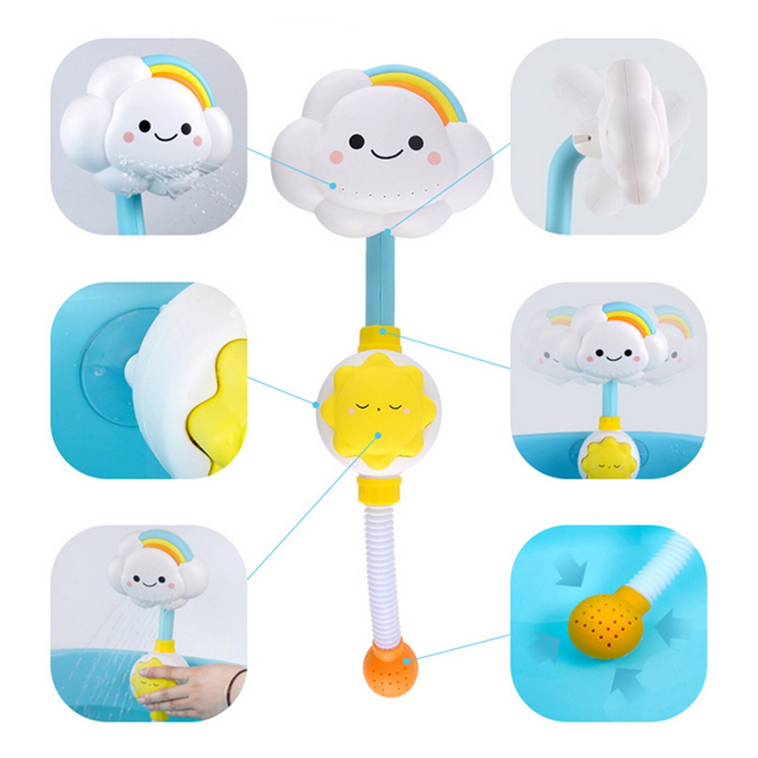 Baby Bath Toys Cloud Shape Bathtub Faucet Shower Head Bathing Watering Sprayer with Spouts Suckers for Kids Infants