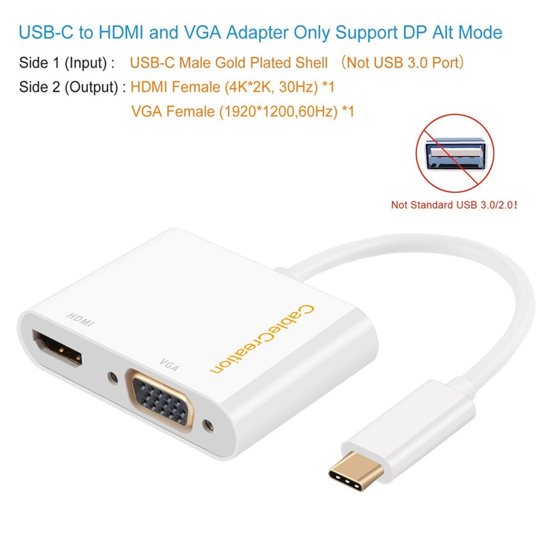 USB C to HDMI + VGA, USB Type C (Thunderbolt 3 Compatible) to HDMI 4K+VGA Adapter, Compatible Macbook Pro/Chromebook Pixe