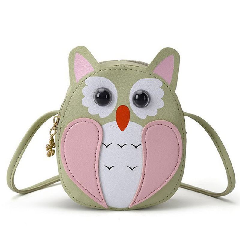 Kids Girl Cartoon Owl Shoulder Crossbody Bag PU Leather Satchel Small Tote Coin Purse: Green