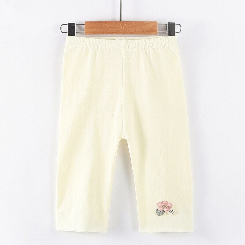 Vår-sommer låve fem bukser ensfarget jenter knelengde låve beskåret bukser matchende bukser leggings blomster søt: Gul / 130cm