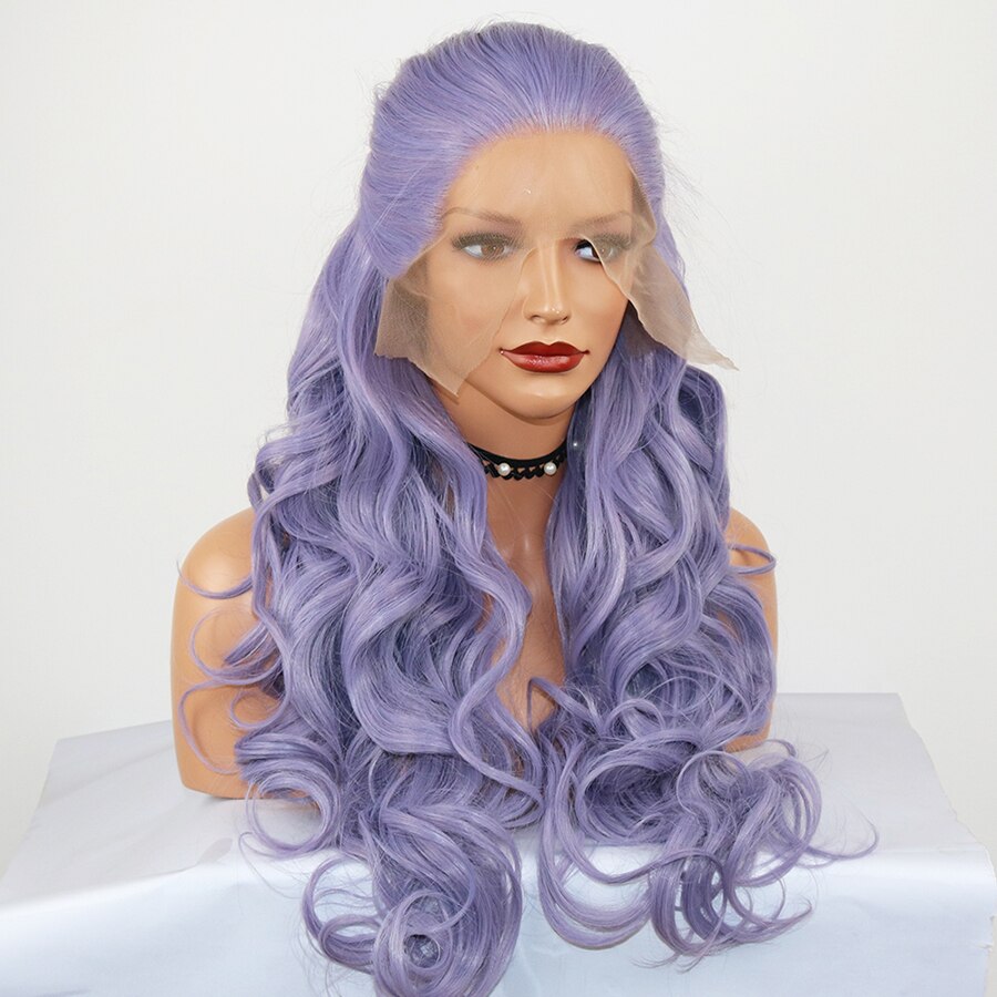 Synthetic 18-26Inches Wavy Purple Heat Resistant Fibre Hair Lace Front Wigs for Black Women Party Queen Costume Cosplay Wigs