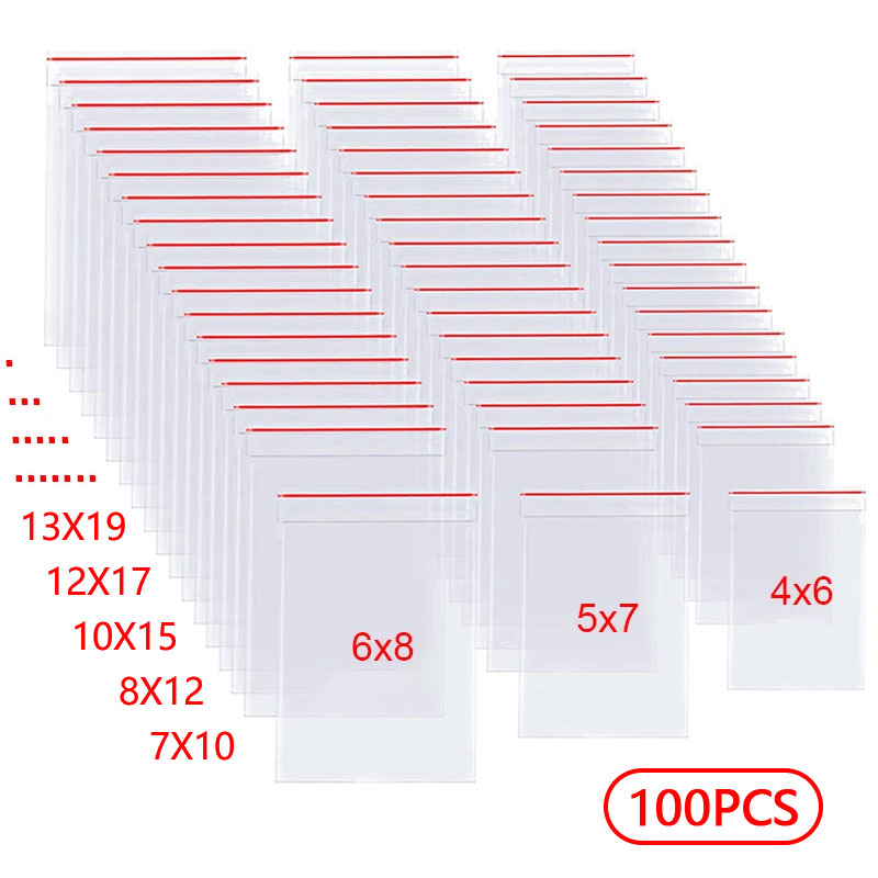 100 stks/partij Kleine ZipLock Plastic Zakken Transparante Zak Hersluitbare Vacuüm Opbergtas Doorzichtige Zakken Rits Voedsel Opslag Zip Zakken