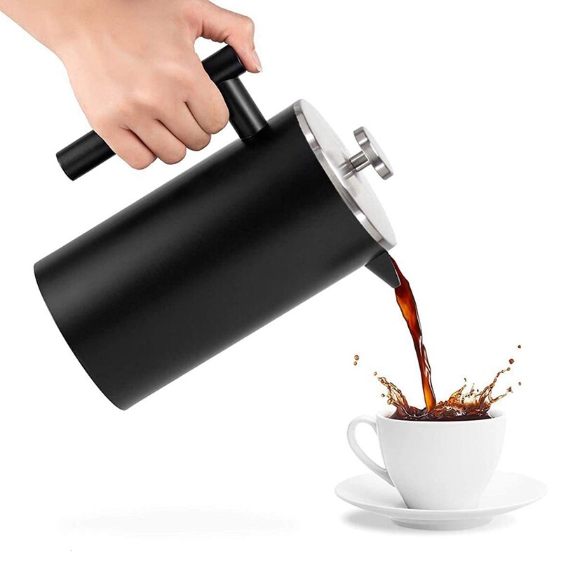 8 Cup/1 Litre French Press Coffee Maker, Double Walled Insulated Coffee Press With 304 Grade Stainless Steel