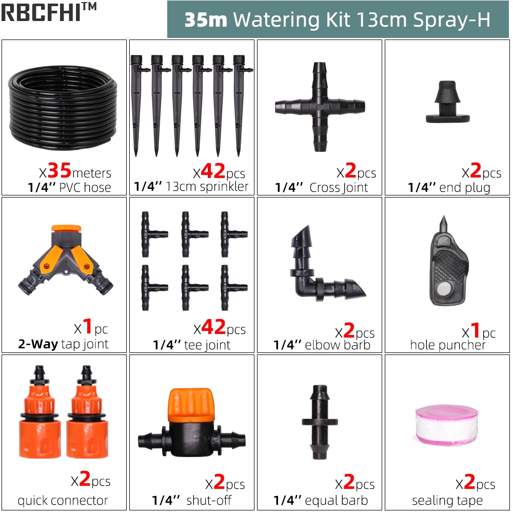 Drip Irrigation System 1/4" Hose 180 Degree Adjustable Sprinkler Kit 4-Way Garden Watering Inserting Ground Micro Flow Dripper: H