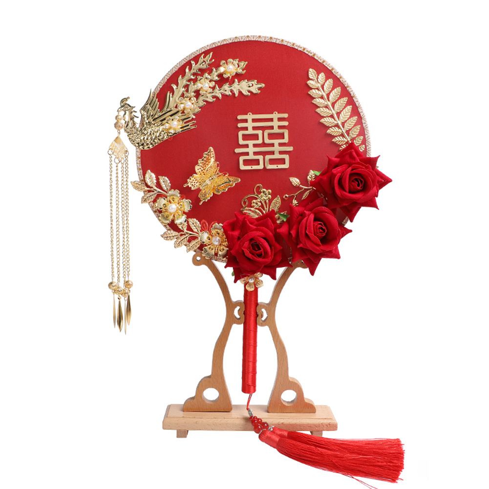 Éventail rond chinois éventail Vintage rouge | Ventilateur à la main chinois rond, éventail rouge avec pompon, décoration de fête de mariage et de mariée, poudard: 6