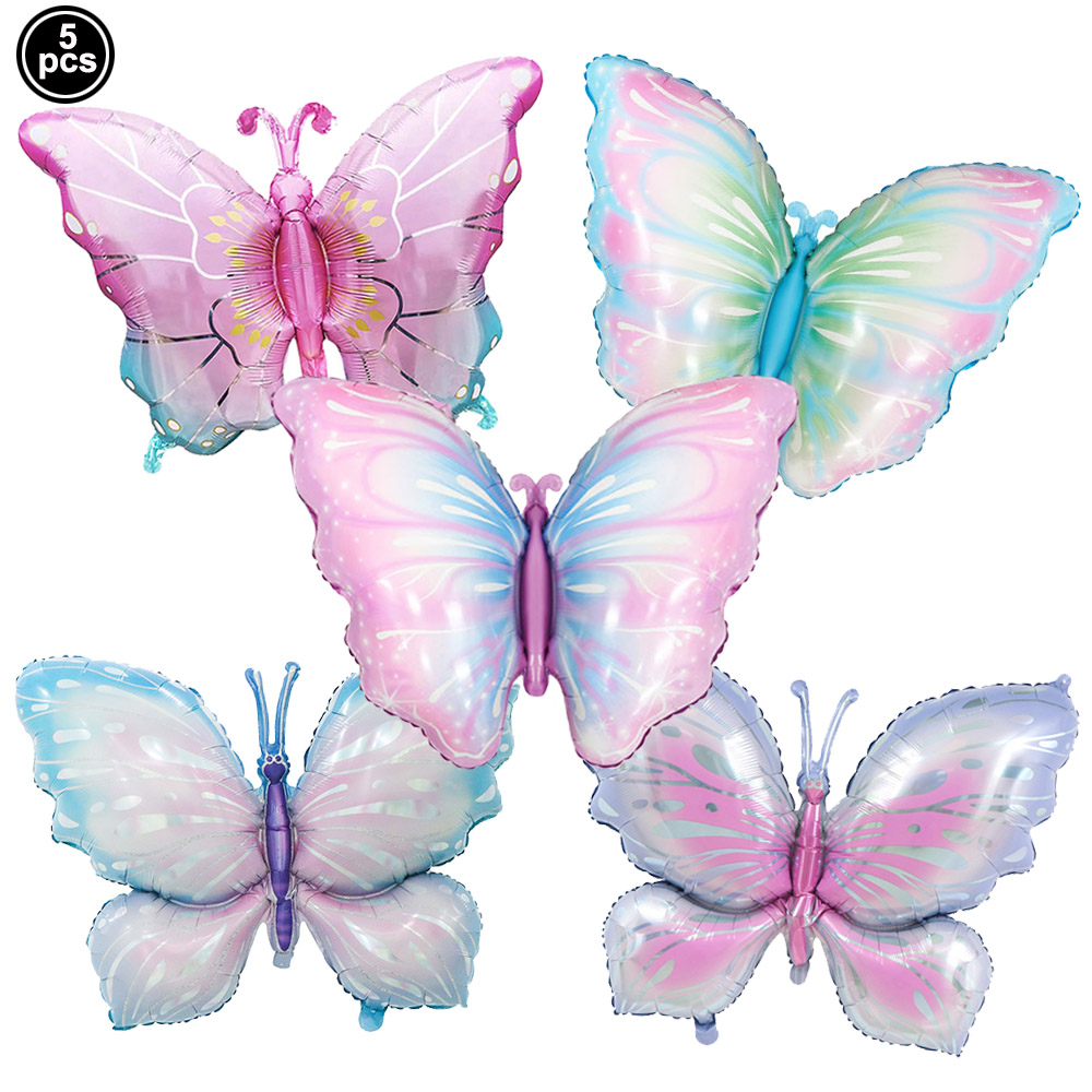 5 uds. Globos coloridos de papel de aluminio con forma de mariposa, globos con temática de mariposa, decoraciones para de cumpleaños, boda, Baby Shower