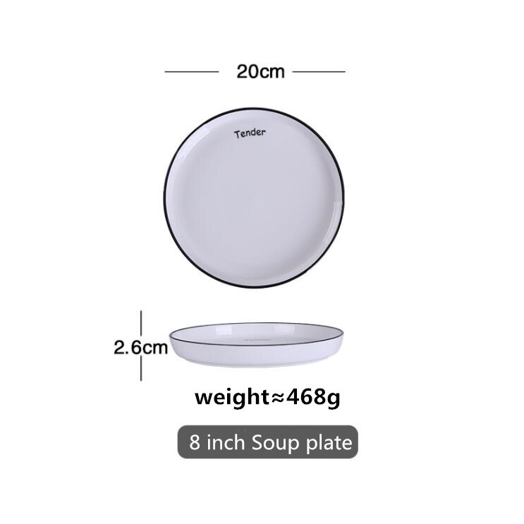 With Letters White Dinner Plate Ceramic Kitchen Plate Tableware Set Food Dishes Rice Salad Noodles Bowl Soup Kitchen Cook Tool: 20cm Soup plate