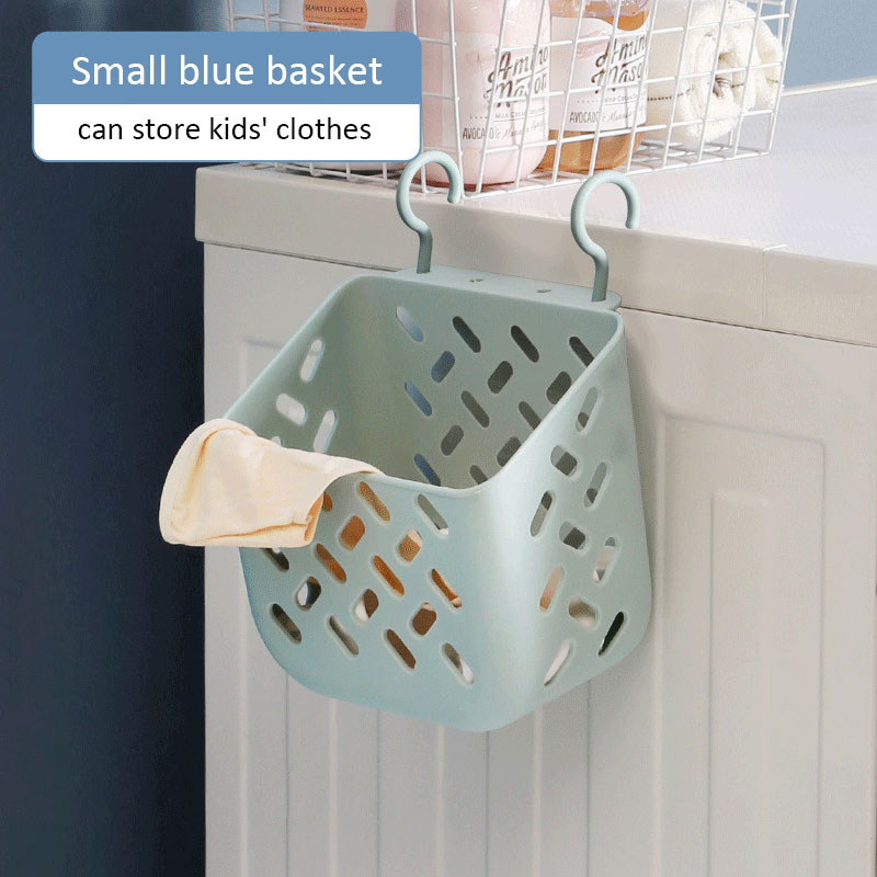 Bathroom Folding Dirty Clothes Storage Basket Laundry Basket Household Wall Hanging Large Portable Punch-Free Put Clothes Bucket: Small Blue Basket