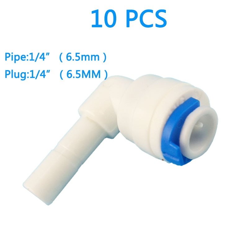 10 stk 1/4 " rørplugg albuekobling 1/4 " od slange hurtigkobling ro vann omvendt osmose akvariesystem koblingsbeslag