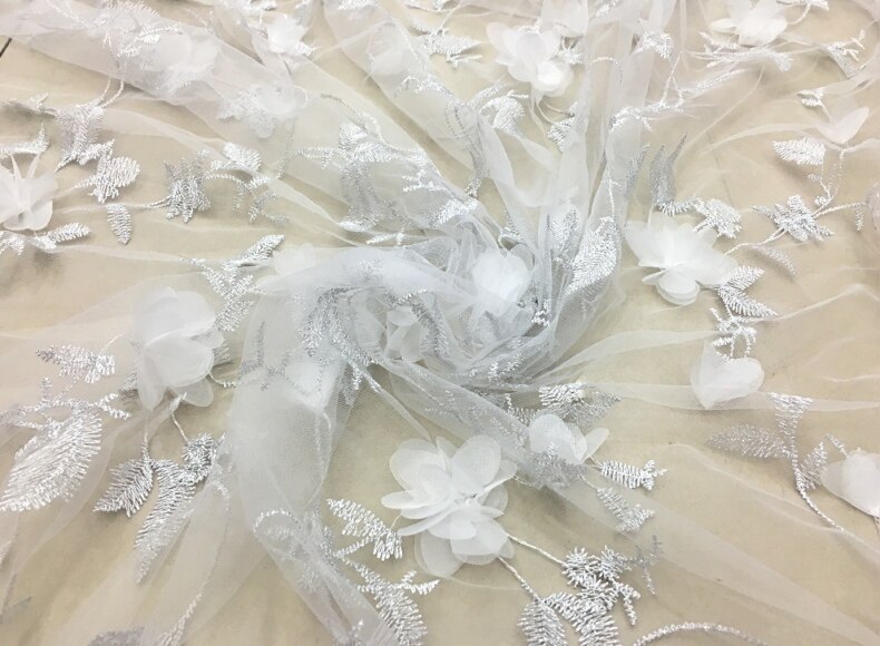 1m broderede børnetøj blonder stof tredimensionelt blomstermesh chiffon stof diy håndlavet kjole tøj