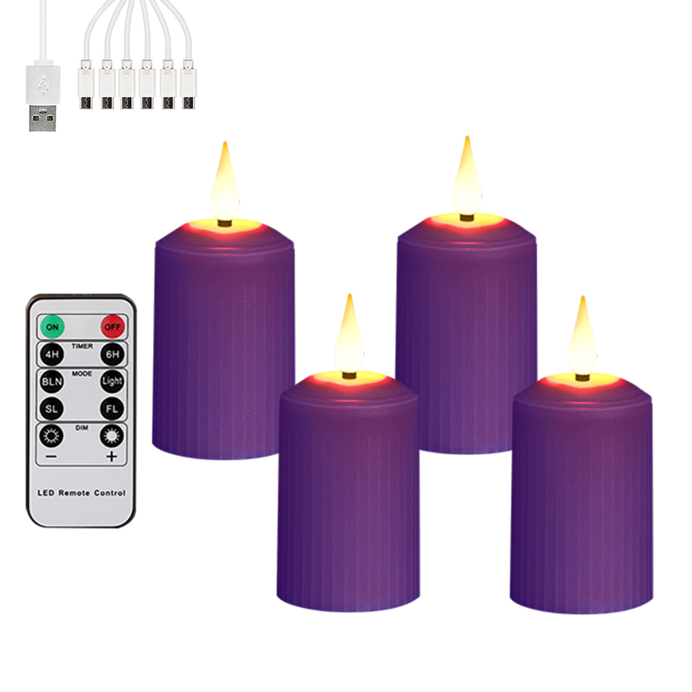 Velas Led recargables por Usb, llama parpadeante con Control remoto, luz impermeable, velas de boda, lámpara de vela de decoración del hogar: grape