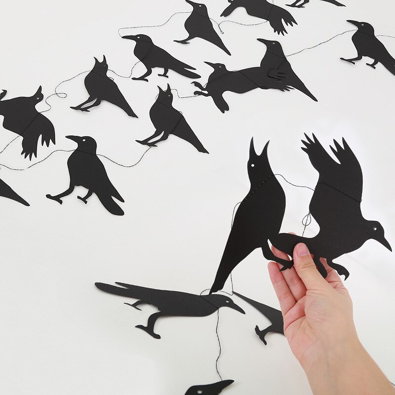 Black Bird Banner Halloween Boo Paper Garland Bunting Wall Hanging Decoration For Home Bar Haunted House Photo Prop Supplies