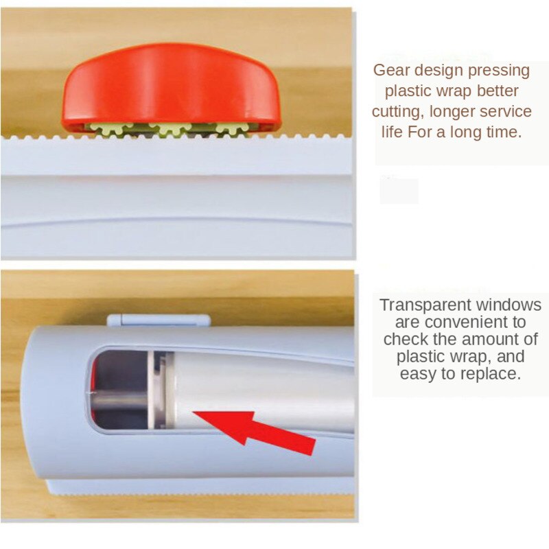 Food Wrap Dispenser/Cutter, Kitchen Tool Foil Cling Film Wrap Dispenser Plastic Sharp Cutter Storage Holder