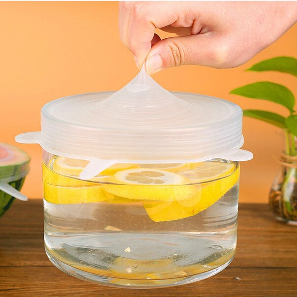 6 Pcs Food Wraps Reusable Silicone Food Fresh Keeping Sealed Covers Silicone Seal Vacuum Stretch Lids Saran Wraps Organization
