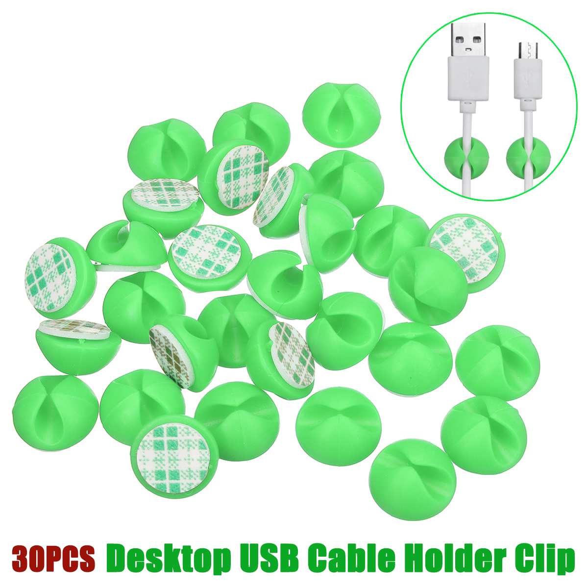 30pcs Car Desk Wall USB Wire Cable Line Fastener Clip Clips Holders Organizer Retainer Clamp Clamps Tie Lines Fixed: Green
