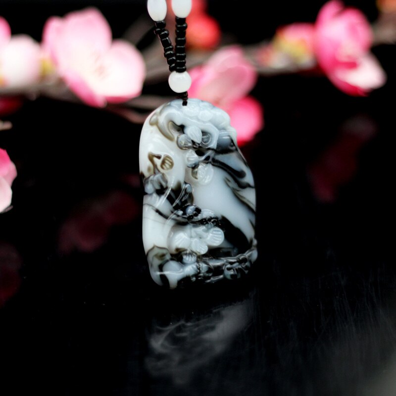 Natural Black White Jade Vase Pendant Necklace Jadeite Charm Jewelry Hand-Carved Accessories Amulet for Men Women