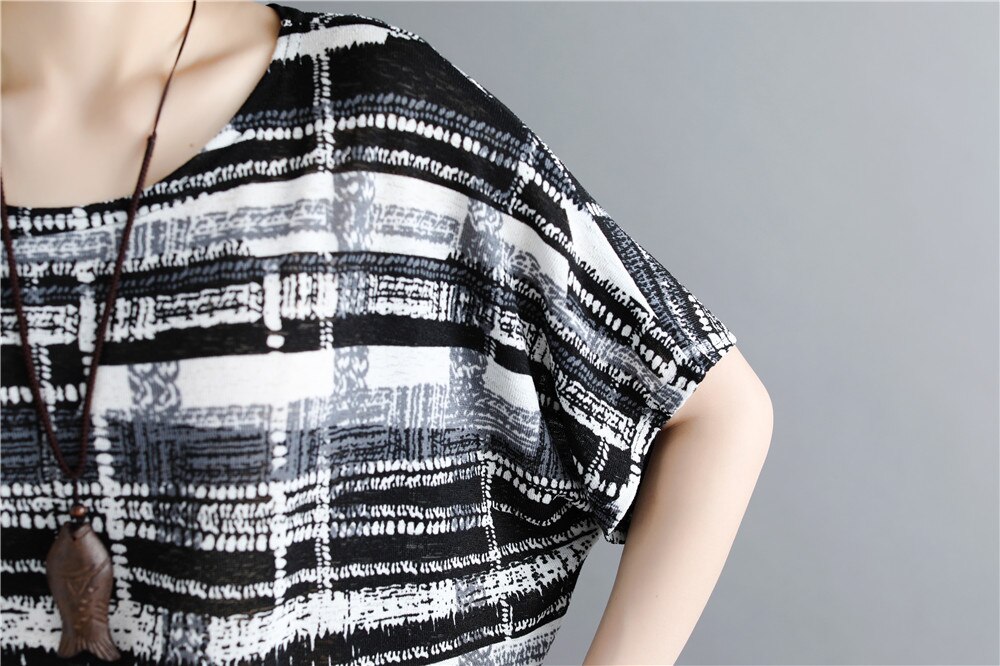 Plus Size Vrouwen Blouse Overhemd Batwing Mouw Zomer Tops Vrouwelijke Blouses Print Zwart Gestreepte Blouse Vrouwen Shirt Blusas 0275 40