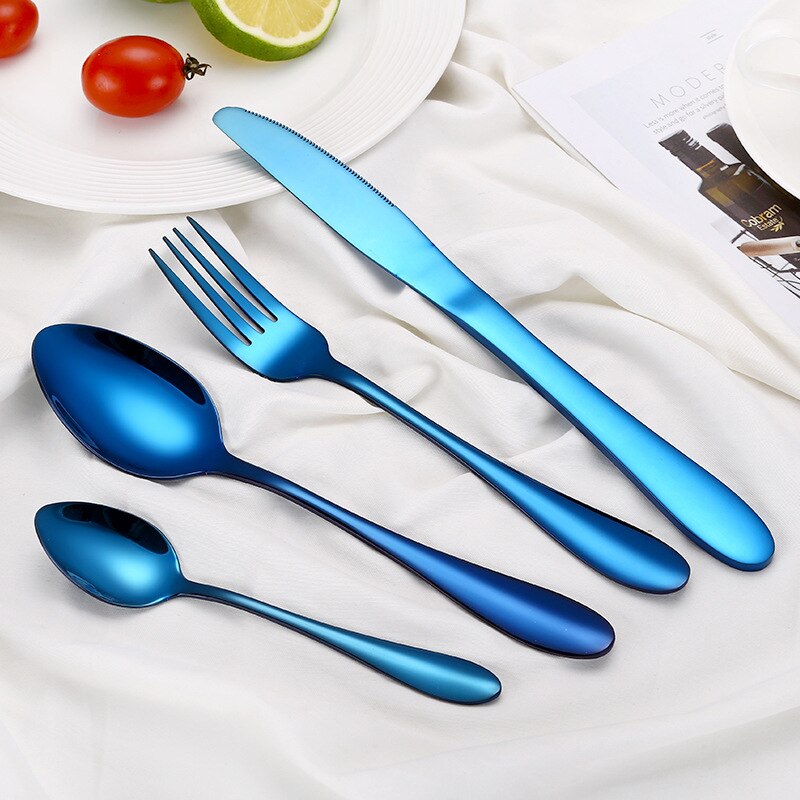 Regenboog Bestek Sets Vork Lepel Mes Set Koreaanse Keuken Servies 18/10 Rvs Zilverwerk Set Bestek Messen Sets