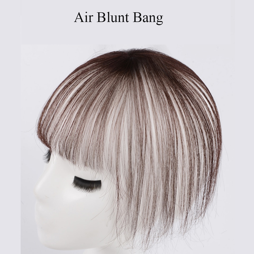 Allaosify syntetisk langt glat hår air pandehår sort hårnåle pandehår høj temperatur hår topper med pandehår clip in extensions