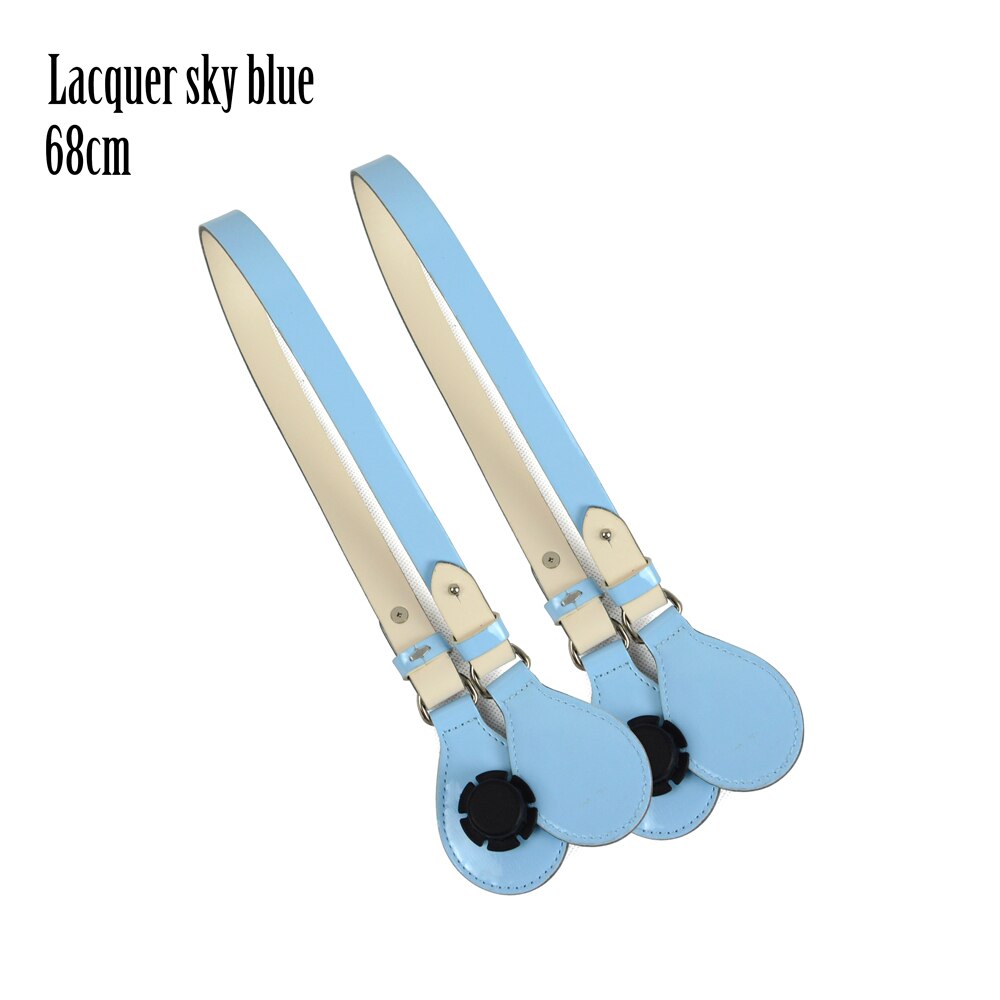 Long Short Flat Handles with end for Obag Faux Leather Lacquer Handle Removable End for O Bag OCHIC: Lac sky blue 68cm