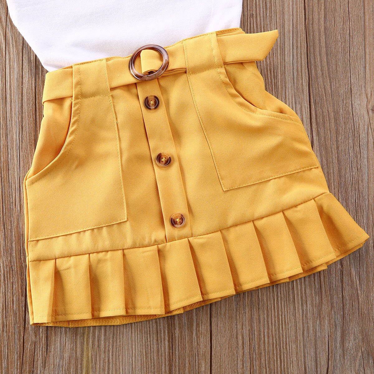 2 stk småbørn børn baby pige tøj sæt ærmeløs solid vest romper gul plisseret nederdel sommer outfit sæt