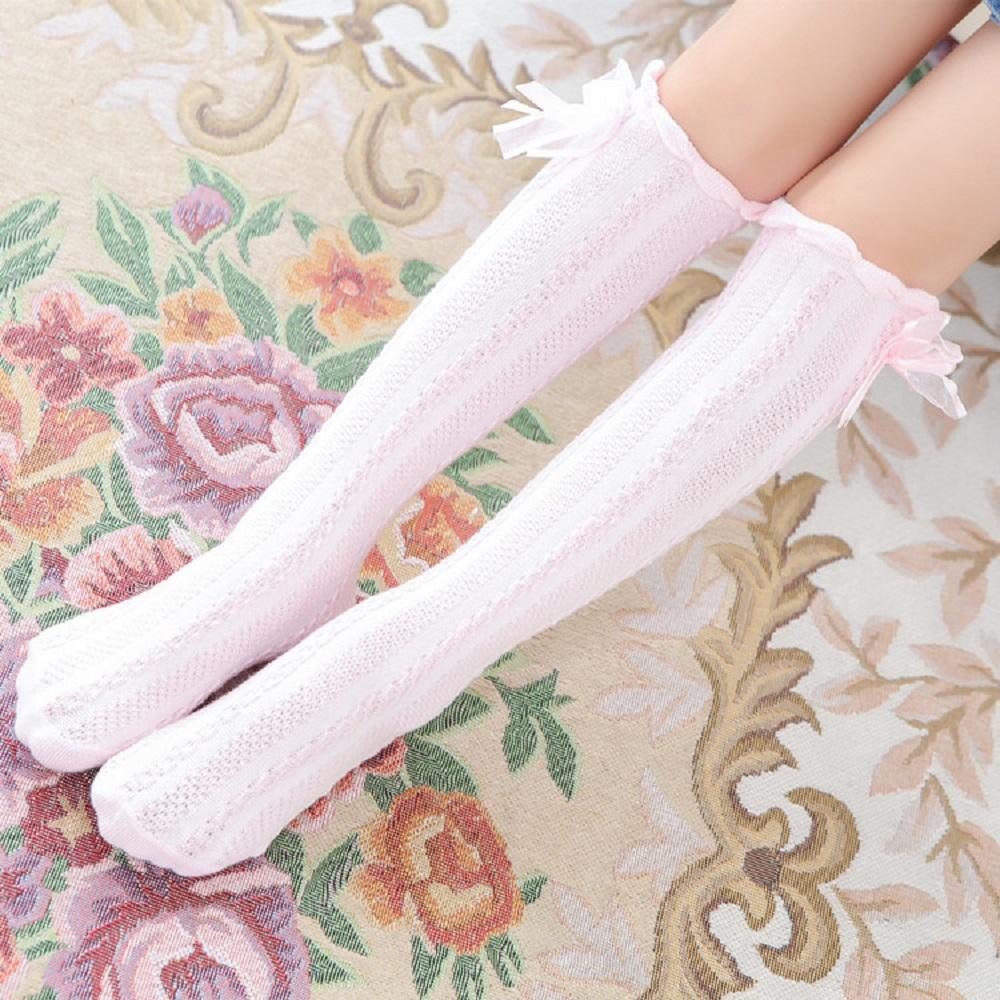 Calcetines largos hasta la rodilla de princesa para niñas, calcetines de baile para niñas, calcetines largos tejidos de algodón para niñas de 3 a 12 años, nuevos calcetines largos con lazo trasero