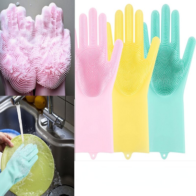 Afwas Handschoenen Magic Silicone Gerechten Schoonmaak Handschoenen Met Borstel Keuken Wassen Housekeeping Schrobben Handschoenen