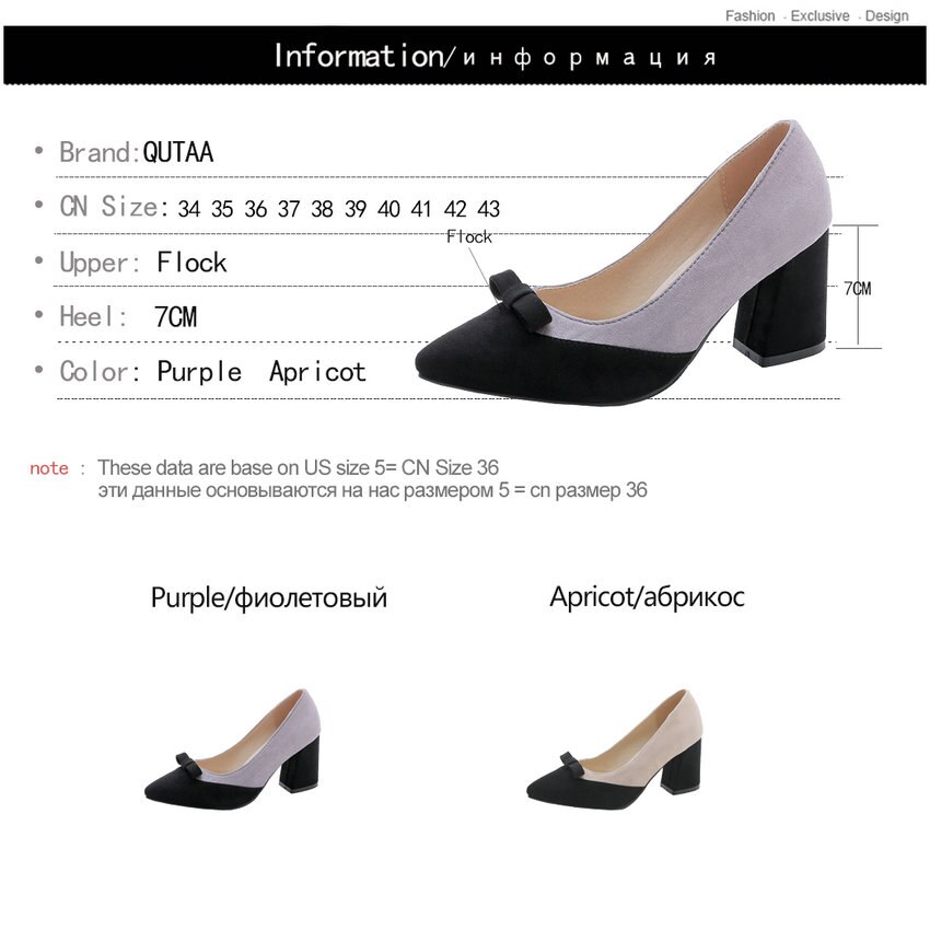 Qutaa kvinder pumps all match spidstå kvinder sko platform spids tå casual firkantet højhælet dame pumps str. 34-43