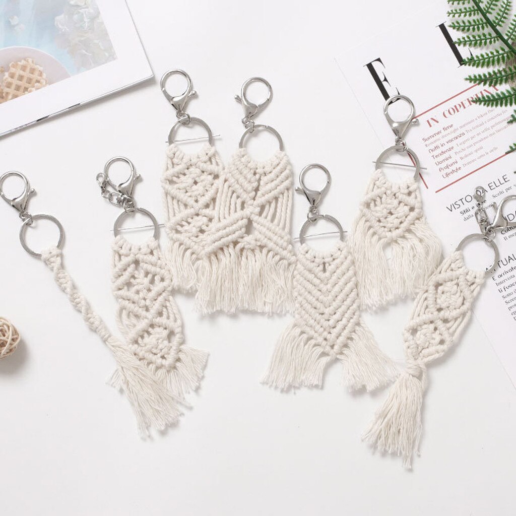 25# Artilady Hawaii Tassel Keychains For Women Boho Key Holder Keyring Macrame Bag Charm Jewelry For Friends