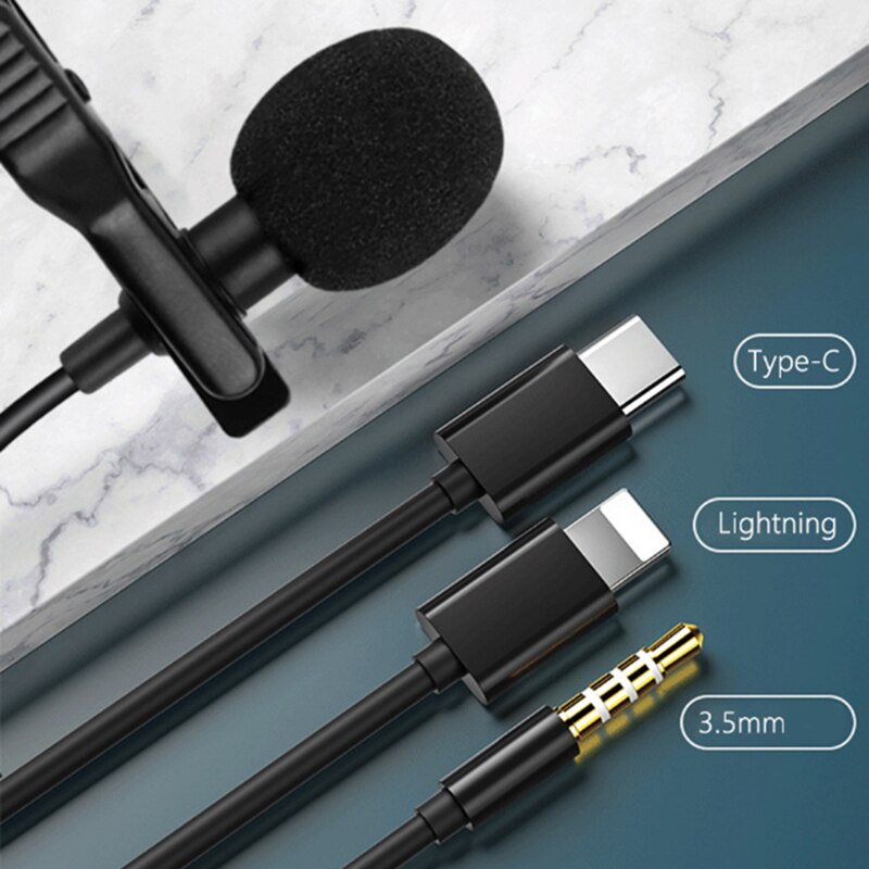 3.5mm Clip Mic Type C Microphone Phone Wired Mic Clip Condenser Microphone Clip Lavalier Microphone QJS Shop
