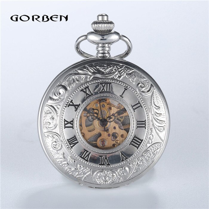 Lichtgevende Mechanische Zakhorloge Steampunk Vintage Hollow Cover Analoge Skeleton Hand Winding Mechanische Zakhorloge voor Mannen: P401