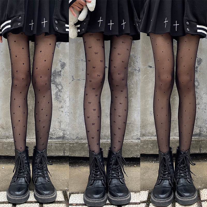 Sexy Polka Dot Seidenstrümpfe Schleife/Herz dünne Dame Strumpfhosen Strumpfhosen Nylon schwarz/weiß Nachtclub weibliche Damen Seidenstrumpfhosen Strumpfwaren