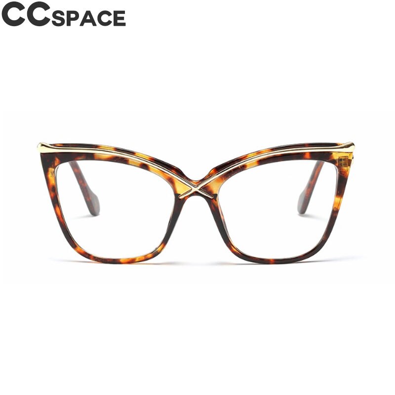 45124 Ladies Unique Cat Eye Glasses Frames Women Brow Line Metal Optical EyeGlasses Eyewear: C13 leopard clear
