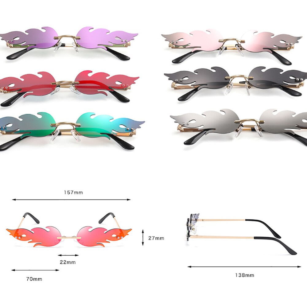 Gafas de sol KLASSNUM de lujo a la con llamas de fuego para mujer, gafas de sol con ondas sin montura, gafas de sol de Metal para mujer Vintage, gafas de espejo UV400