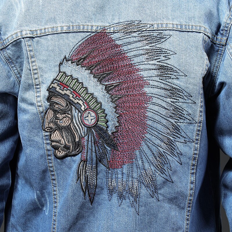 Vintage broderet indisk denimjakke til mænd og #39 slim cowboyjakke langærmet jeansjakke i europæisk og amerikansk stil