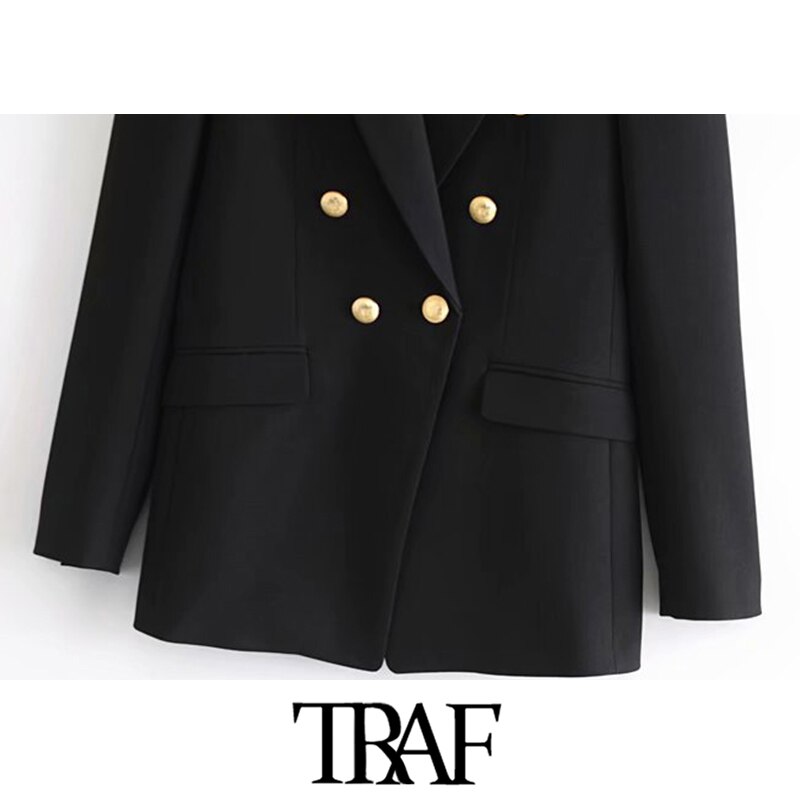 Blazer preto vintage com bolsos manga longa traf, veste feminina chique