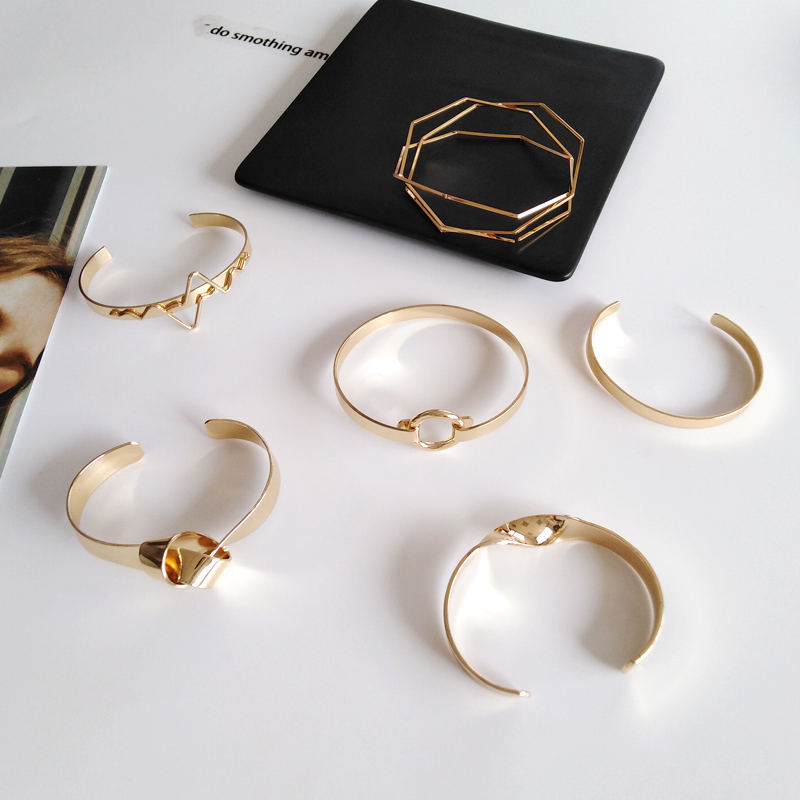 Glossy Double Layer Cross Opening Jewelry Bangle for Women Girls Party Hip Hop Punk Metal Geometric Bracelets gold