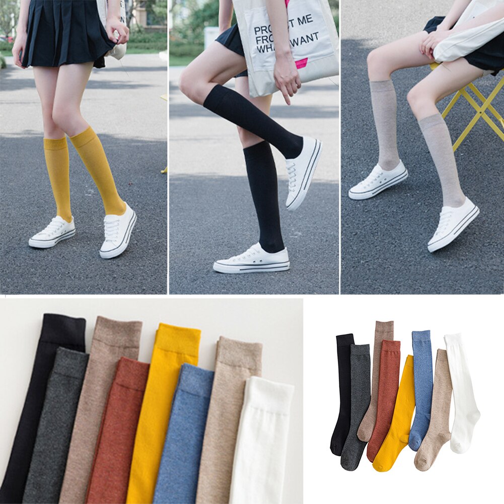 Cotton Ladies Knee High soild color Socks Women student Socks School Party street dancing knee sock for women girls Ladies