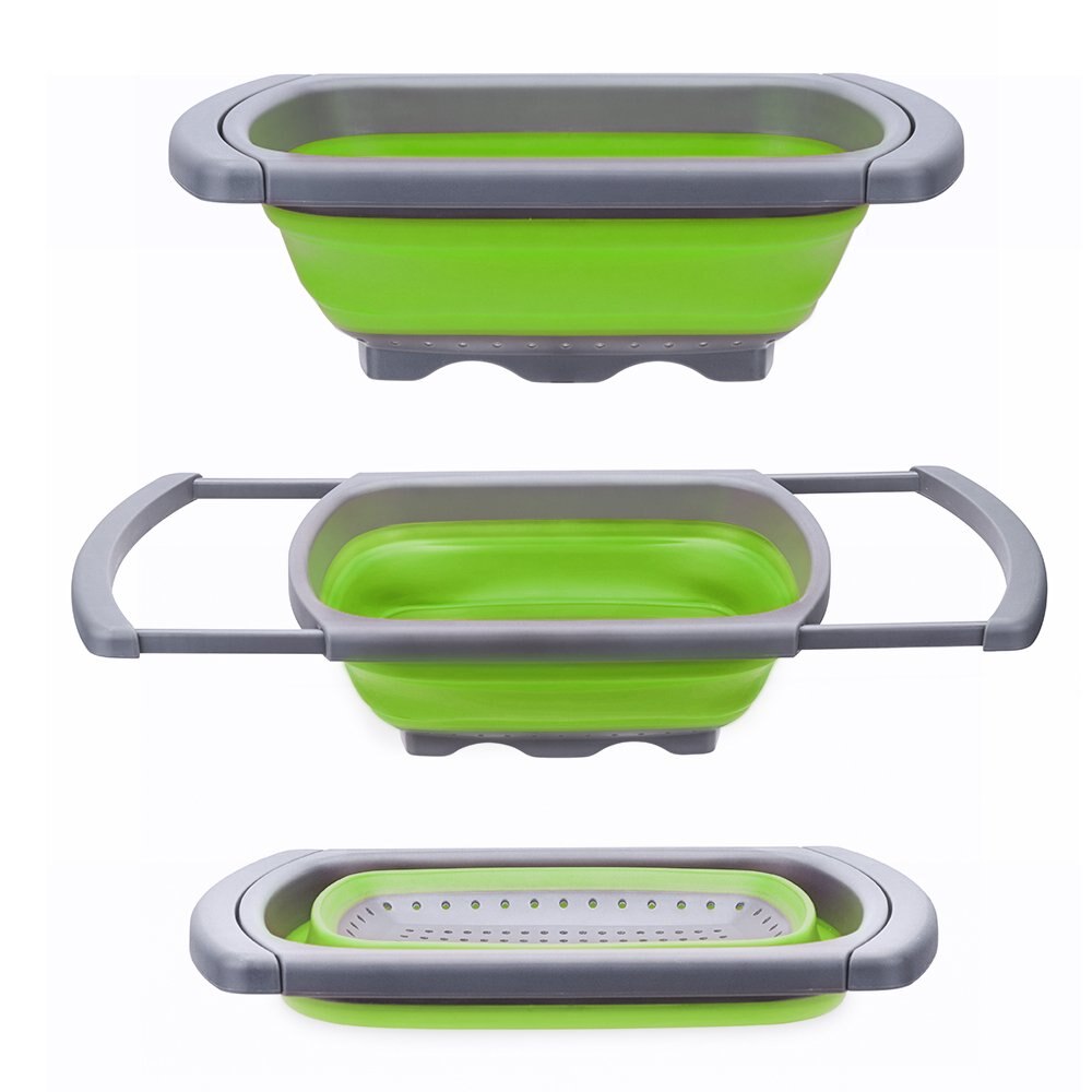 Silicone Collapsible Colander Quart Over The Sink Strainer Basket Kitchen Food Grade Flour Sifter Vegetable Strainers Dishwasher