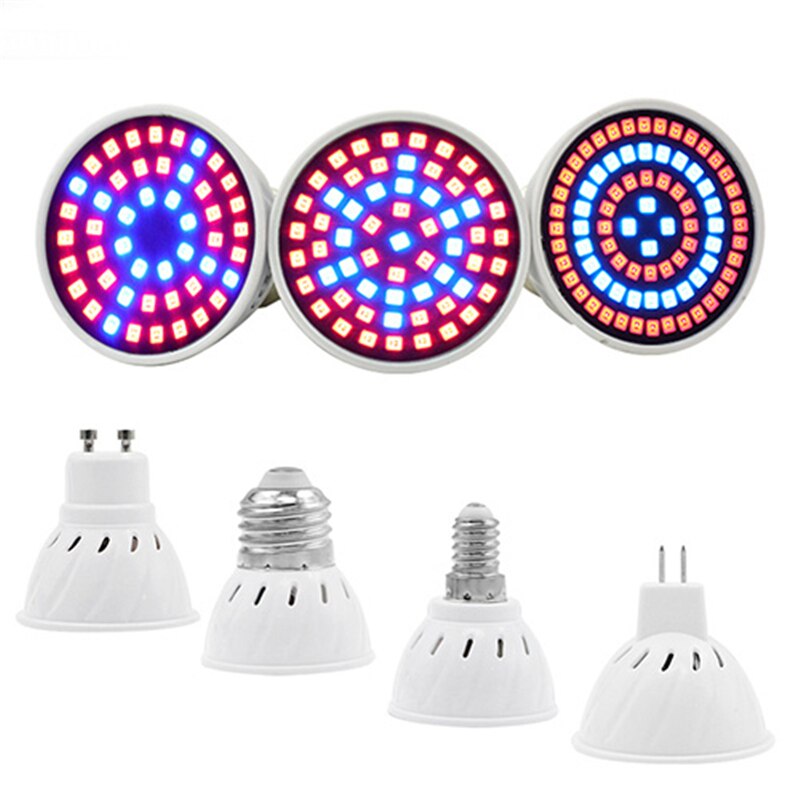 Lámpara LED de espectro completo cfl para cultivo, sistema de floración hidropónica IR UV para jardín, 110V, 220V, E27, E14, MR16, GU10, planta de interior: ABS Growing Lamp / 80leds / GU10