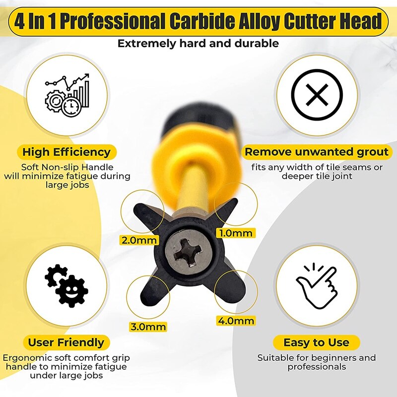 Grout Removal Tool 4 In 1 (Carbide Alloy Head), Grout Remover, Caulking Removal Tool, Grout Cleaning , Tile Removal Tool