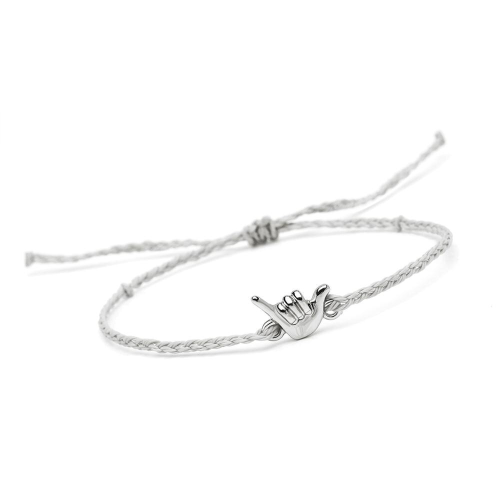Leuke Zinklegering Shaka Charm Gevlochten Vriendschap Armbanden Vrouwen Mannen Geluk Hello Hawaii Gebaar Wax Draad Island Surf Sieraden: Licht Geel Goud Kleur