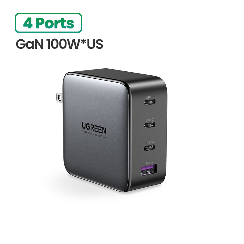Ugreen 100w gan-oplader usb 14 c-oplader  qc4.0 snellader voor macbook, laptop, tablet 3.0 pd-snellader voor iphone 15 【us-stekker】: Il