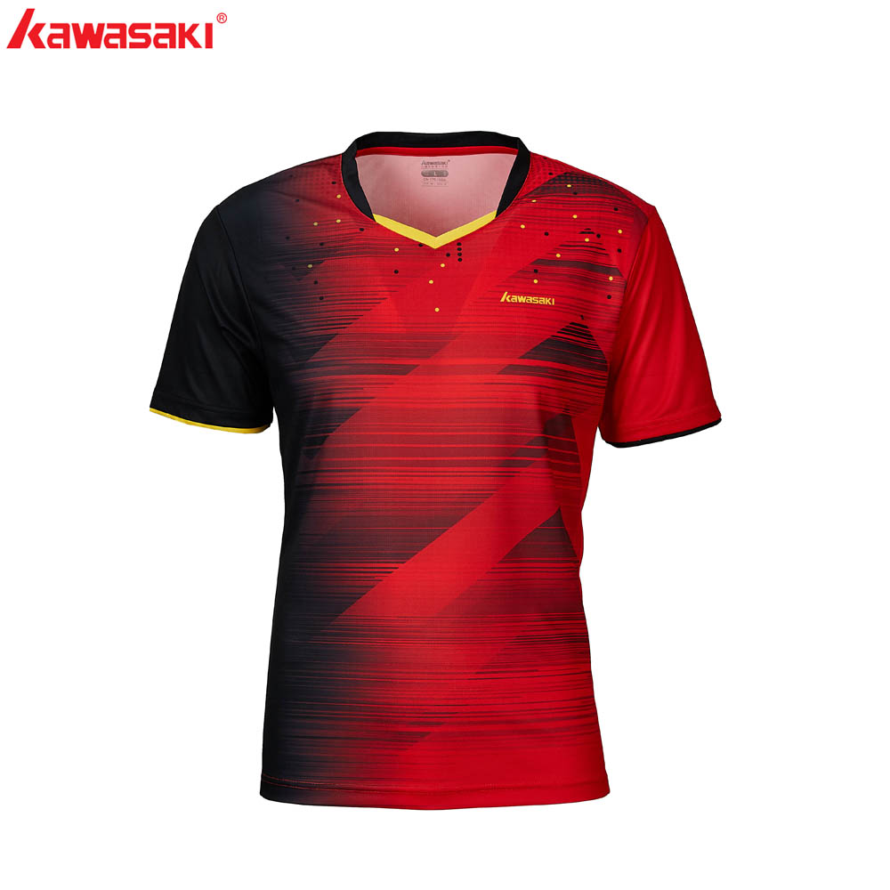 Kawasaki Sportswear 100% Polyester Tennis Men Shirt V-Neck Breathable Sweat Shorts Badminton shirts ST-R1216: ST-R1216Red / XXL