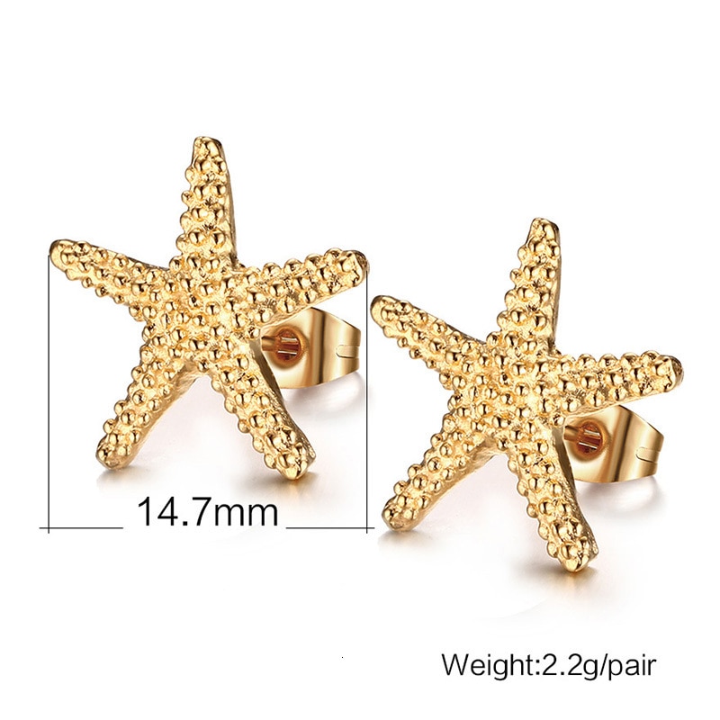 Vnox Gold-color Starfish Stud Earrings Lovely Ocean Star Stainless Steel Not allergic