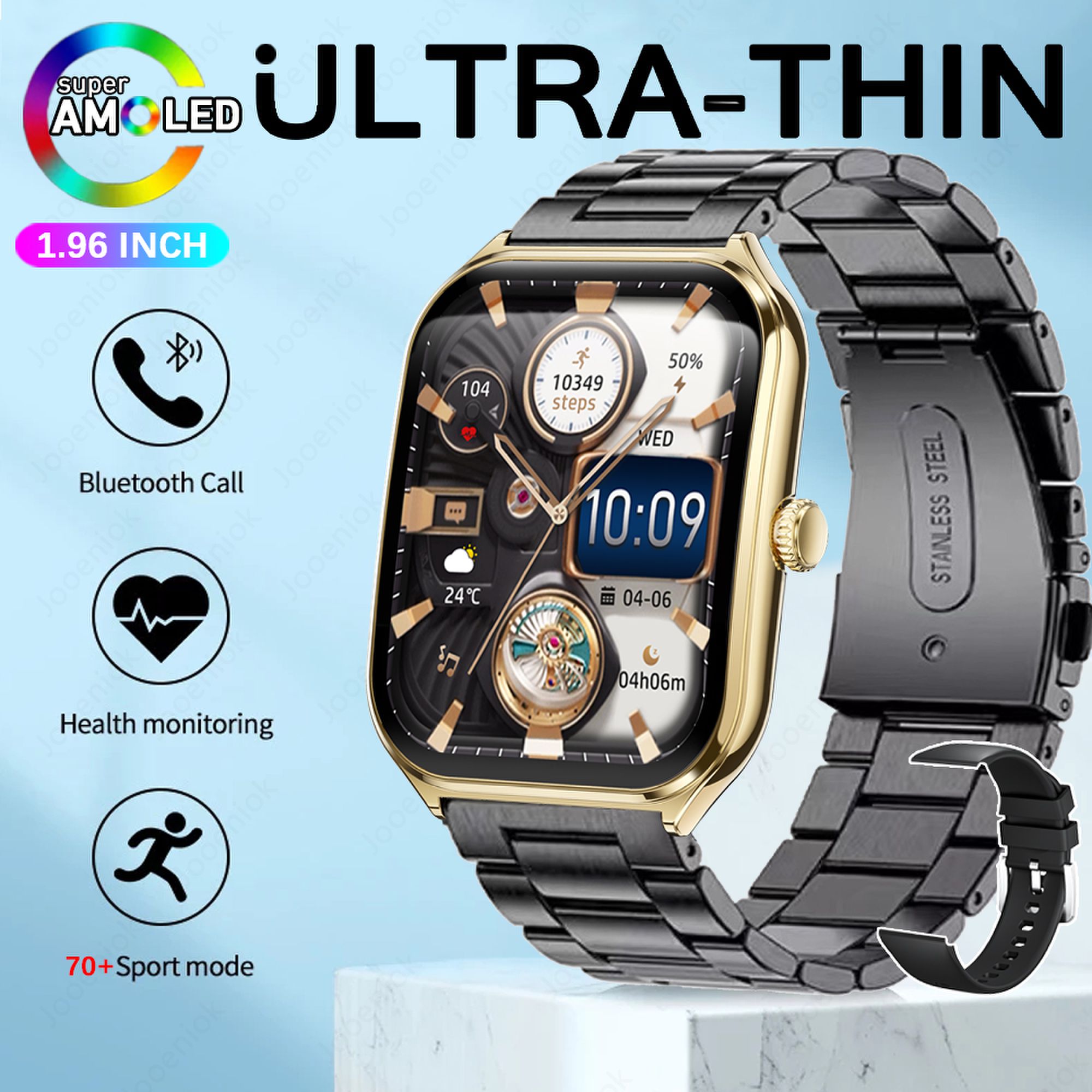 Novo esporte ao ar livre smartwatch masculino 1.96 "tela amoled sempre mostrar tempo ai voz monitor de saúde à prova dwaterproof água bt chamada smartwatch: Laranja