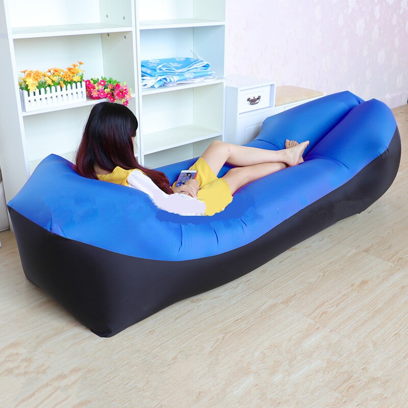 Infaltable-SACO DE dormir para sofá cama, saco de playa para vagos, almohada ligera para vagos, para acampar, XA135A: Blue Black