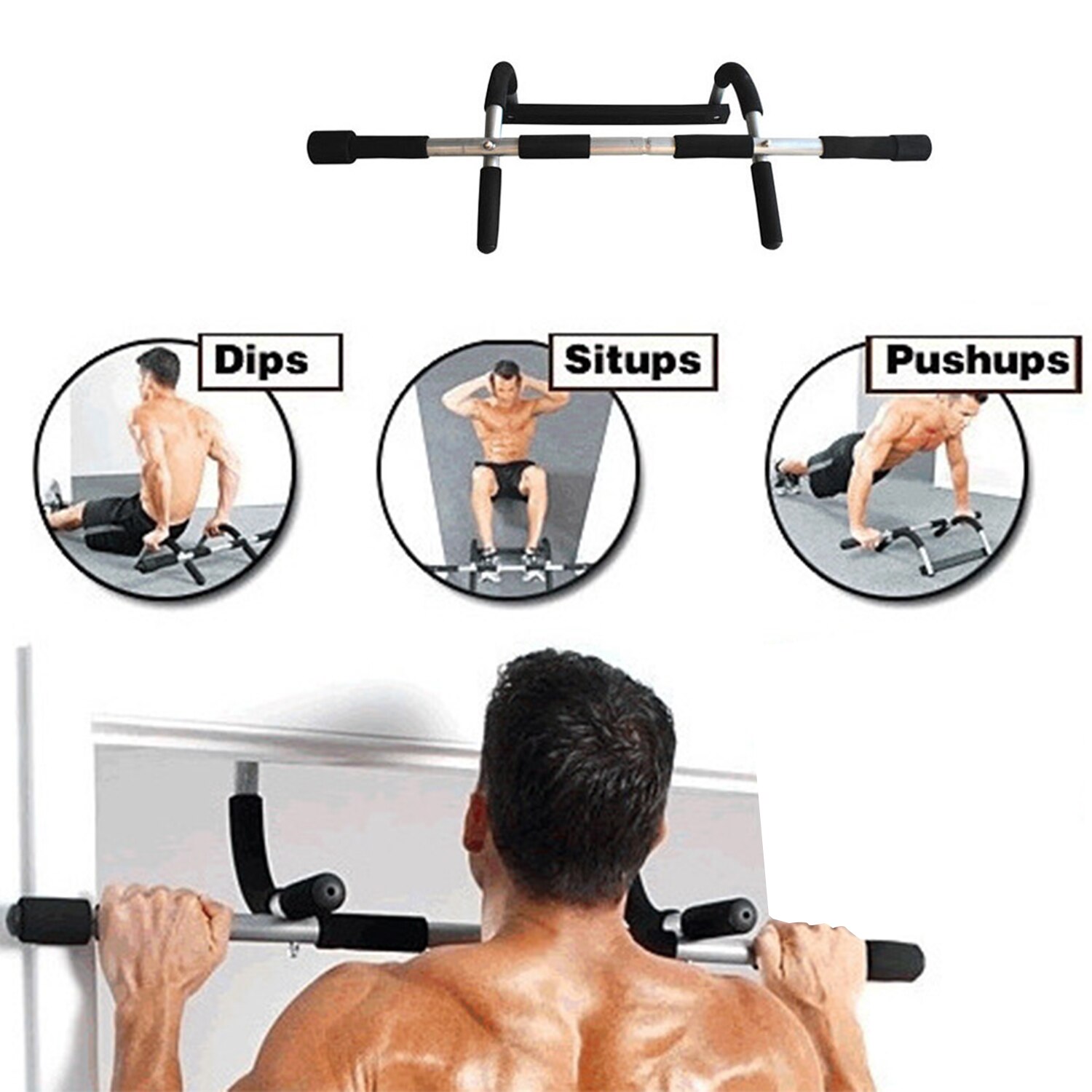 Barra de tracción para entrenamiento de fuerza, 220LB, Fitness, abdominales, ejercitar músculo, estiramiento sobre tirador de puerta, barra para cuerpo para el hogar